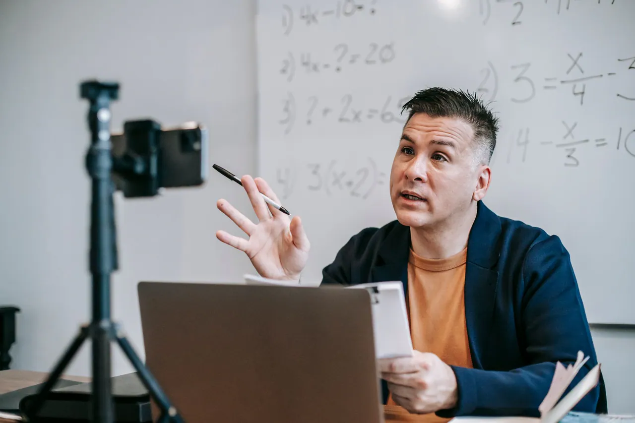 An instructor recording an online course lesson